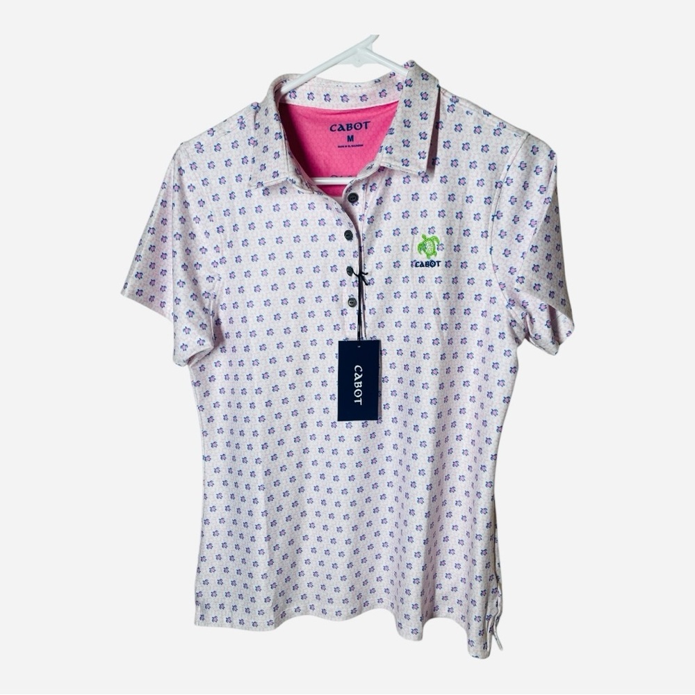 {NWT} Women's CABOT Golf Polo Shirt Turtle Print Pink/Blue M